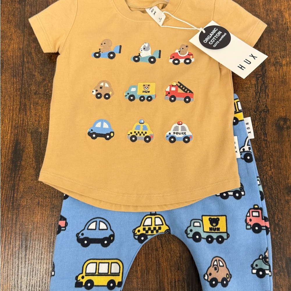 Kids Toy Car Print Outfit - Brown and Blue